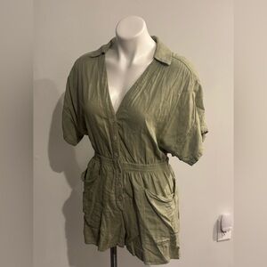 Zara Olive Green Short Sleeve Button Romper